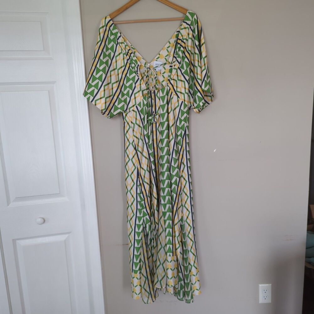 MISA Los Angeles NWT Irena Midi Dress Limoncello Geo Mix Large Satin - Picture 2 of 10